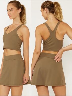 NEW Cream Yoga Carrie Bra Top & Evelyn Skort Set in Army Green